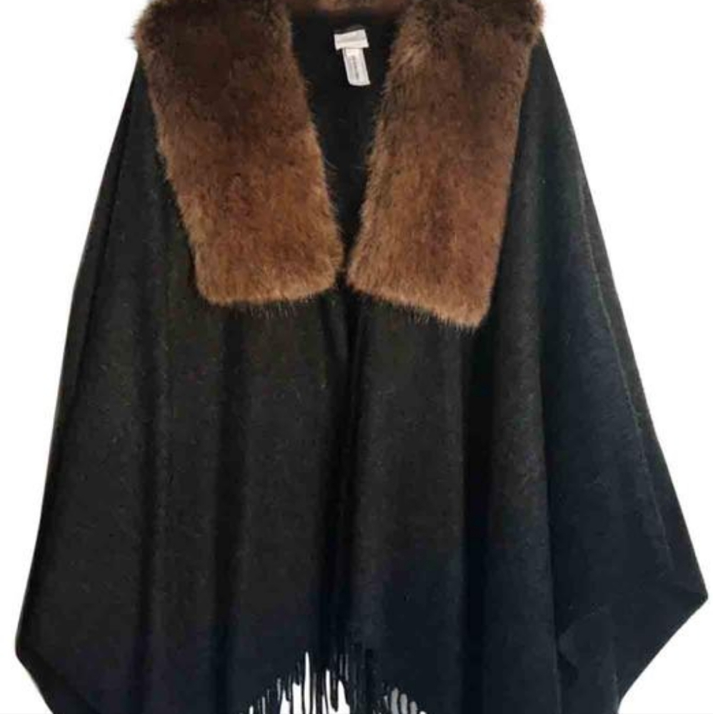 J.Crew cape with large faux fur collar